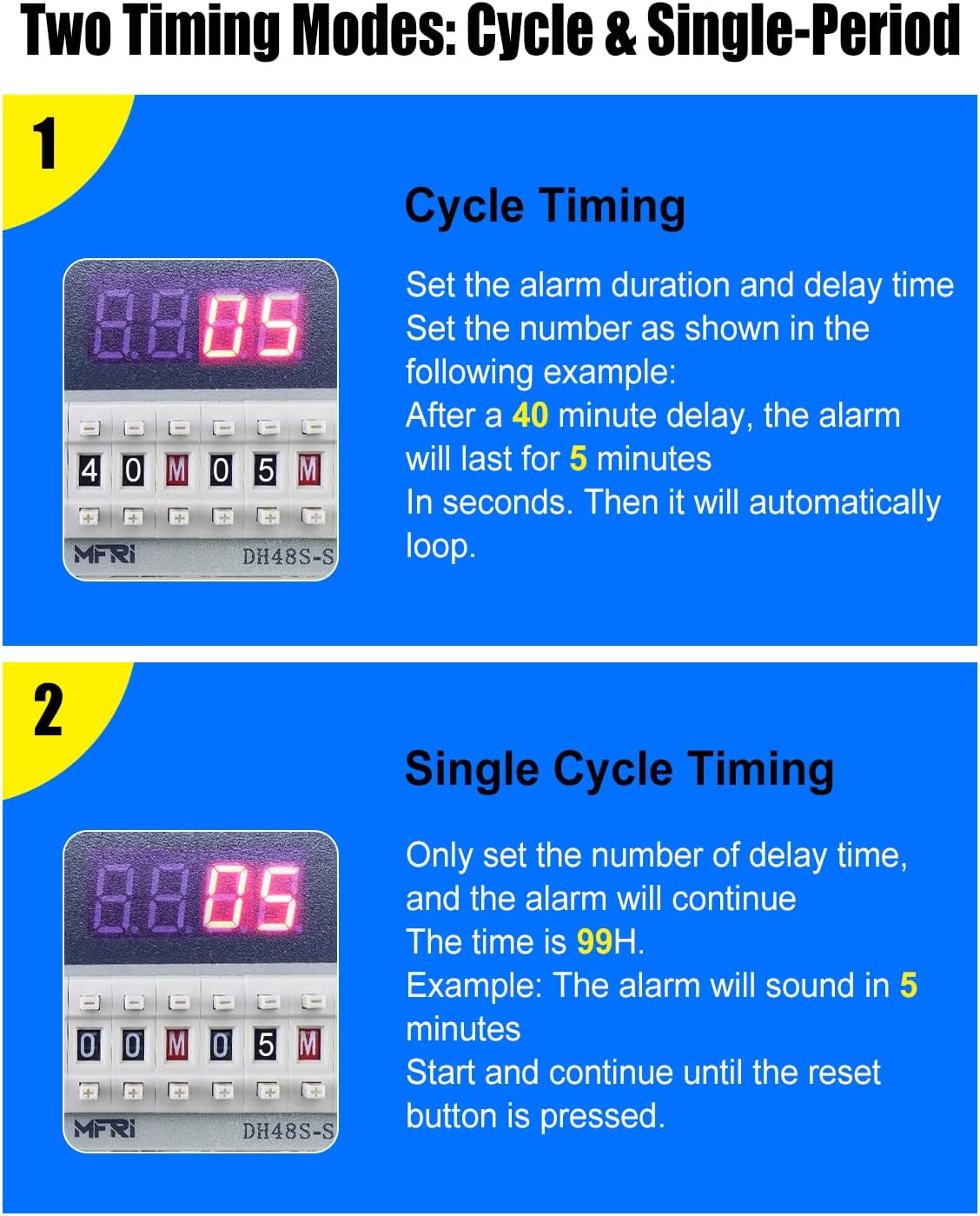 Cycle Timer Alarm, 0–110dB Adjustable Volume with Flashing Light, Dual Mode Timer (Cycle & Single), Reset Button, AC110V Industrial Timed Alarm