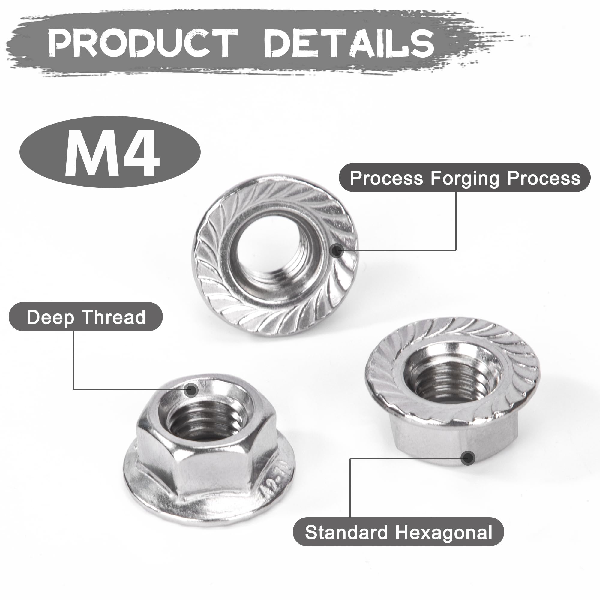 QIMEI-SHOP Dadi Flangiati M4 Dadi Esagonali Autobloccanti in Acciaio Inox con Flangia e Dentatura Conforme allo DIN 6923 20 pezzi