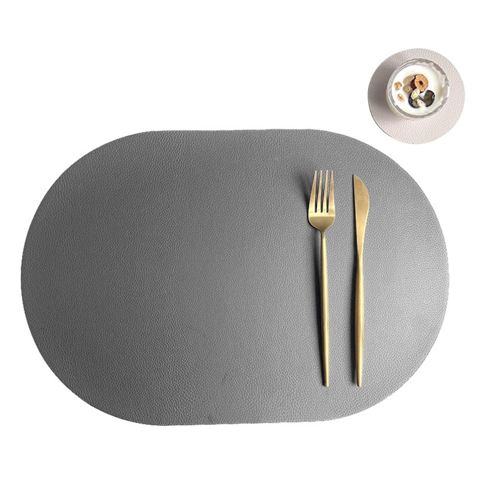 Set de table réversible aspect uni gris foncé blanc beige 30x43,5