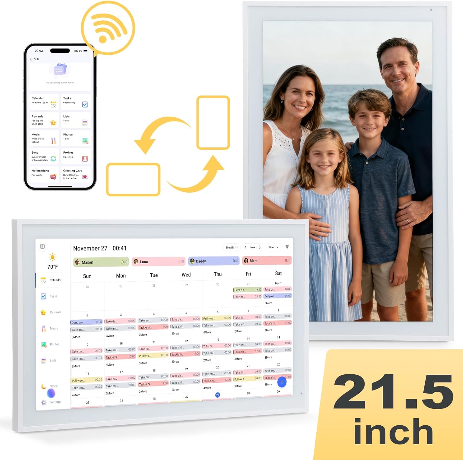 COMIX 21.5-inch Smart Digital Wall Calendar with Touch Screen-Electronic Calendar & Family Organizer for Schedules & Chore Charts,Digital Planner for Home and Office,Includes Wall Mount