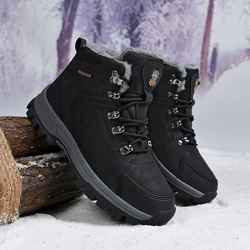 Vista 7 de Jinta Shoes - Botas de nieve impermeables, para hombre y mujer, con forro de piel, antideslizantes, botas al tobillo para hacer senderismo