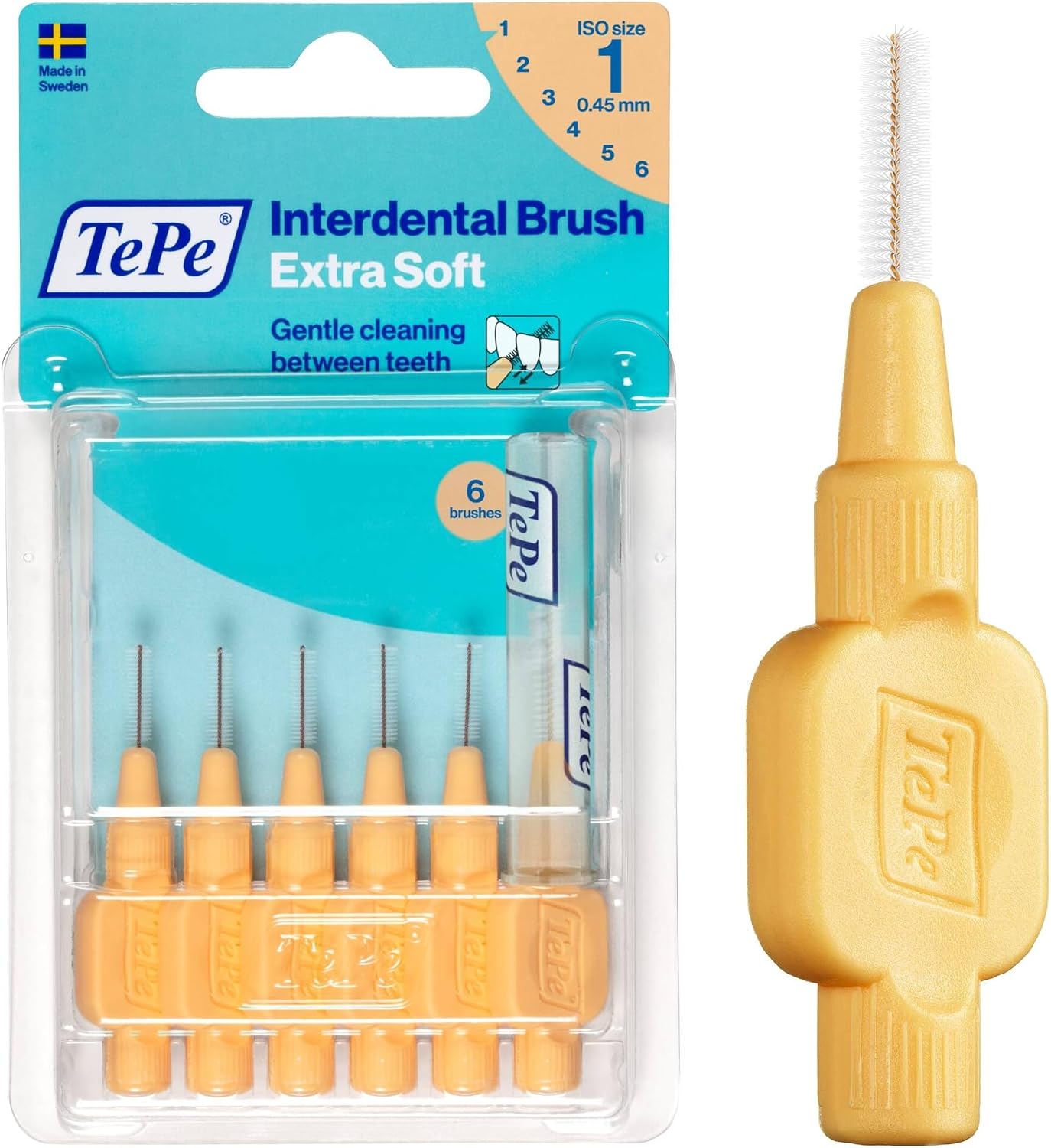 TePe Arayüz Fırçası, Ekstra Yumuşak, Turuncu, 0.45mm/ISO 1, 6 adet | Diş Temizliği ve Plak Giderme, Hassas Diş Eti ve Dişler İçin, Dar Aralıklar İçin Fırça