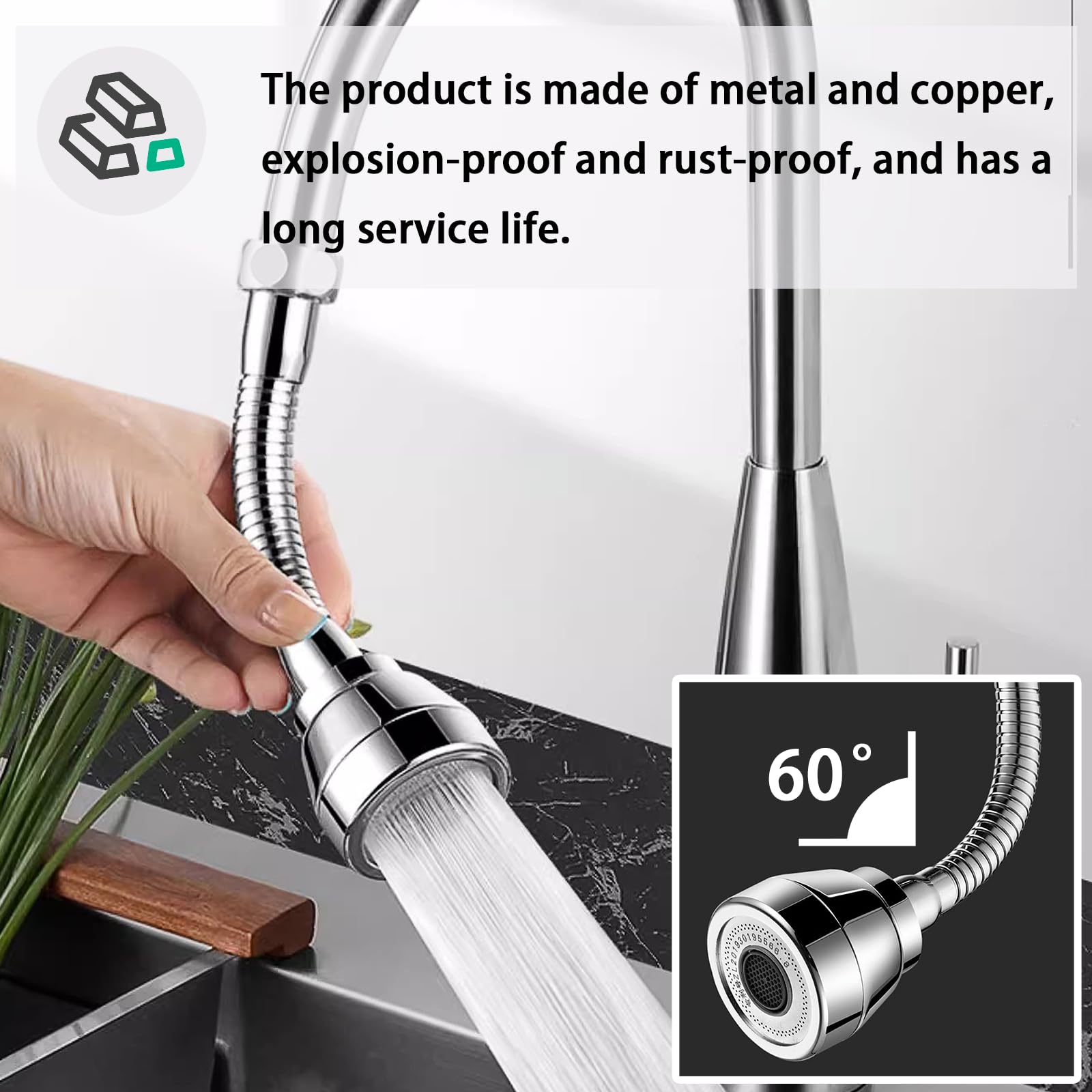 Rubinetto da cucina Exteio, rubinetto da cucina girevole a 360° Exteio, rubinetto da cucina a 3 modalità, rubinetto a risparmio idrico con adattatore Tye, adatto per cucina e bagno