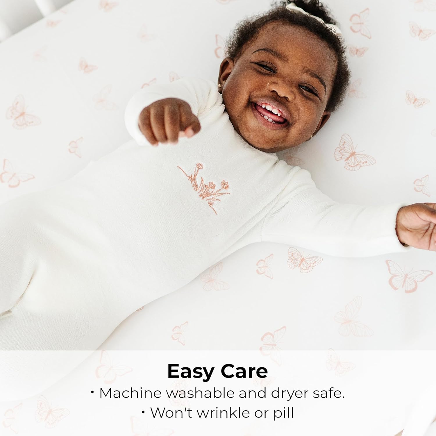 Ely’s & Co. Crib Sheets, Baby Girl Fitted Crib Mattress Sheet Set, 2 Pack, 100% Jersey Knit Cotton, Infant and Toddler Nursery Bedding, Pink Butterfly + Stripes Print, 28” x 52”