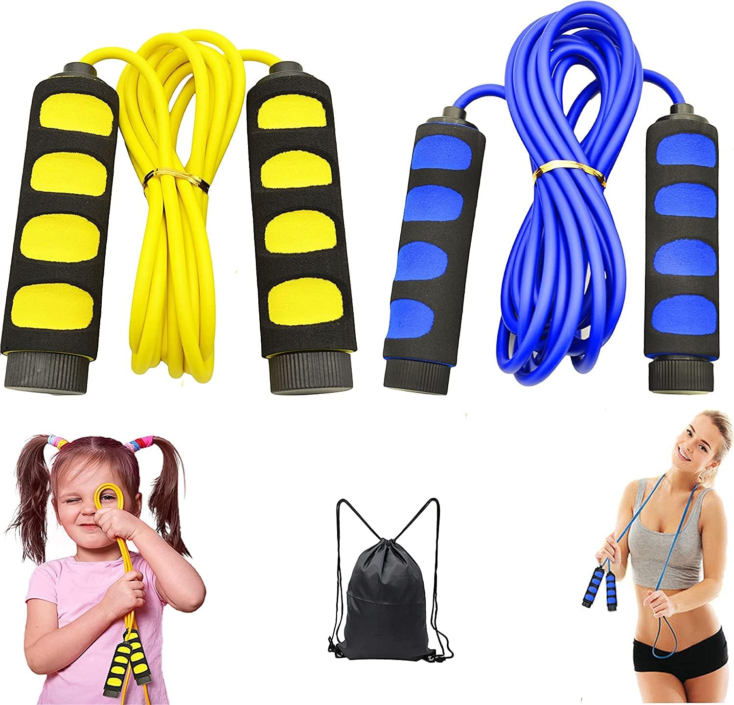 2 Pack Speed Kids Jump Ropes, Lightweight &Adjustable & Durable Fitness Jumping Rope-Exercise Skipping Rope for Women Men Adult-Foam Grips Handles for Boxing, MMA, Fitness, Workout, Crossfit