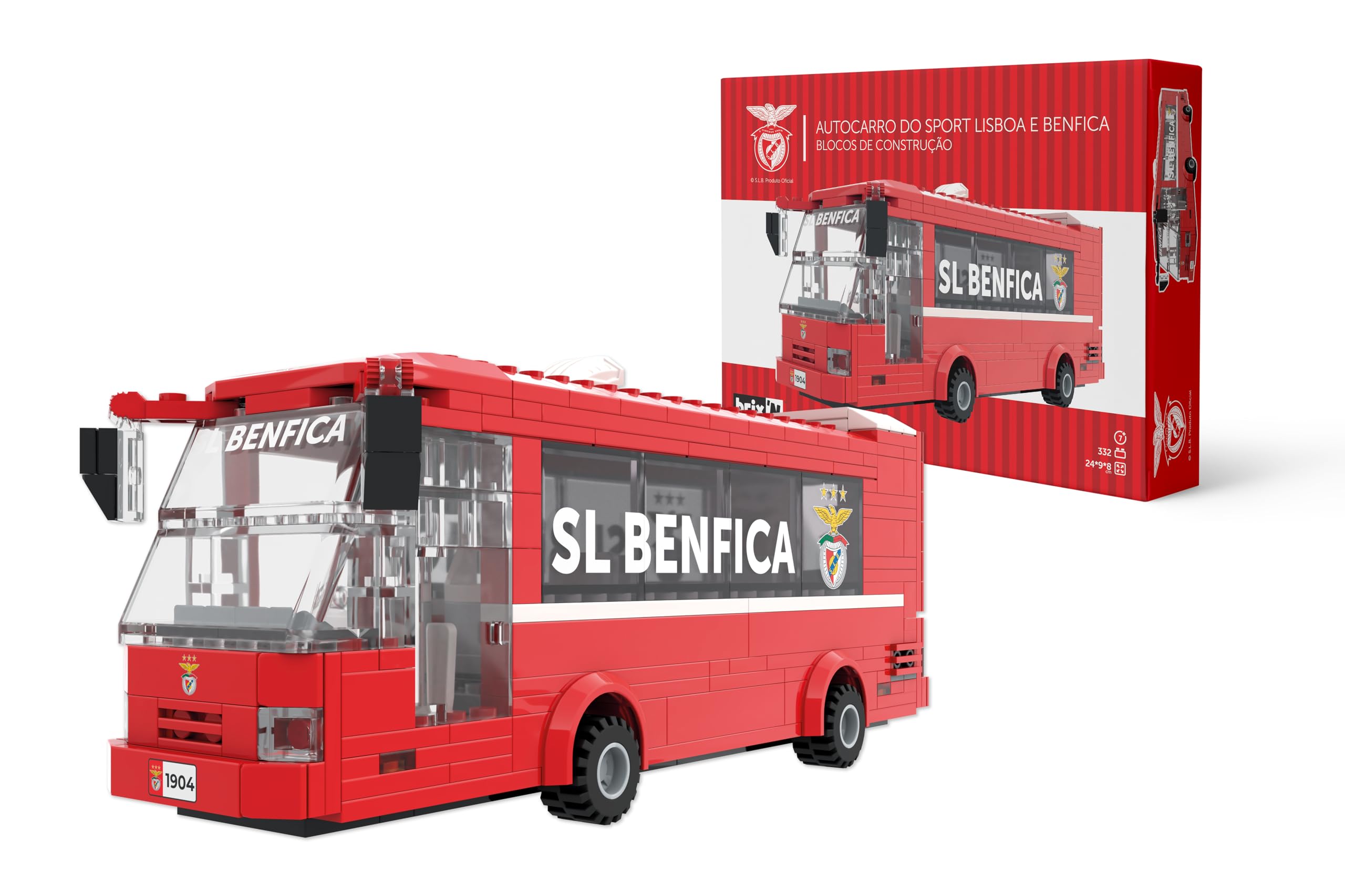 LICENÇA Oficial Sport Lisboa E Benfica. Autocarro da equipa Sport Lisboa e Benfica. Conjunto de construção com 332 peças, 24 cm. Presente para meninos e Meninas com Mais de 7 Anos. Neko Brands