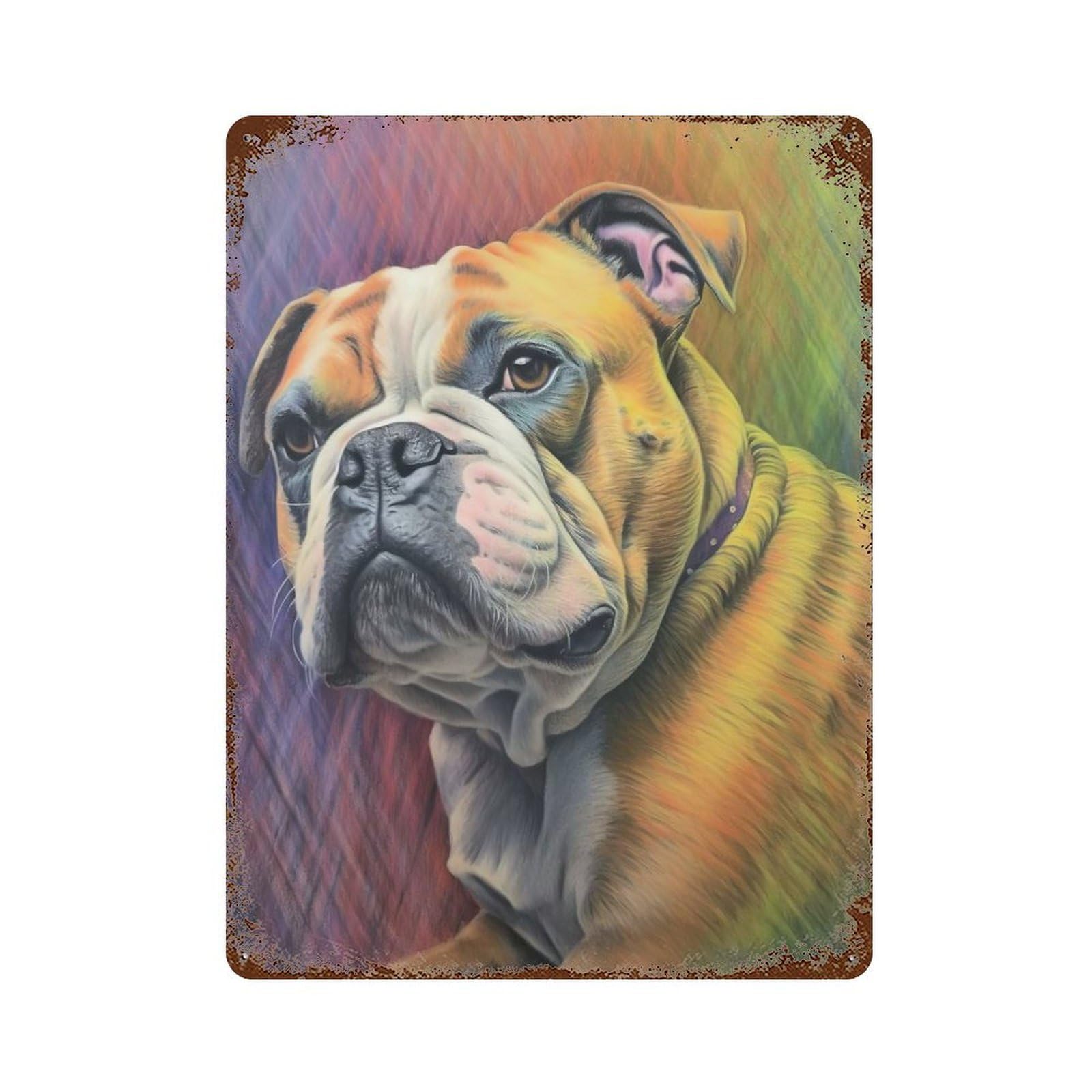 Bulldog Sketch Vintage Wall Sign 15.7"x11.8", Rust Effect Metal Decor for Cafe, Home Bar And Lounge Decor