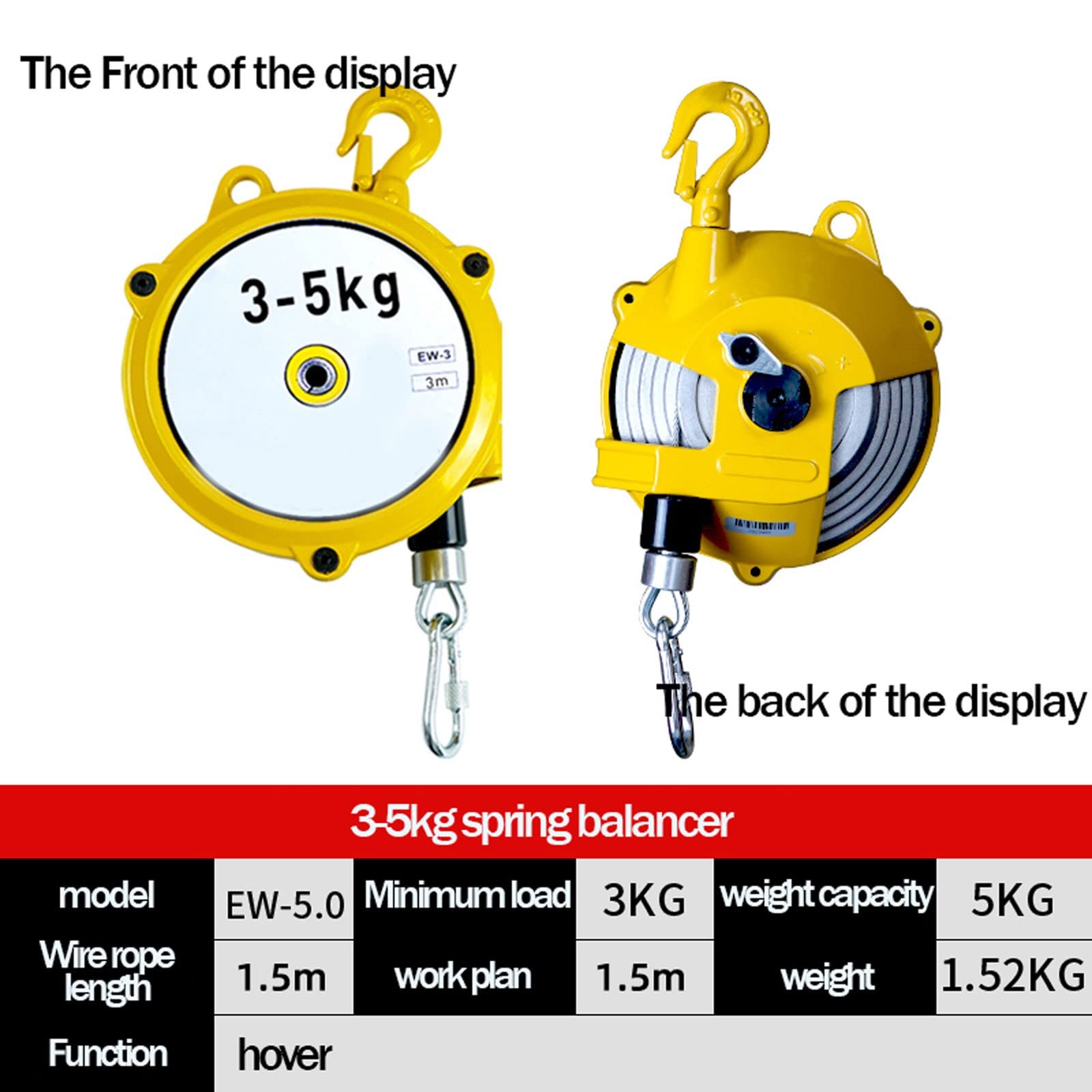 Balanceador de Resorte Retráctil, 1-3/3-5/5-9kg, Spring Balancer con Gancho de Aleación de Acero, Equilibrador de Resorte para la Fabricación de Automóviles Taller de Producción(Size:3-5kg)