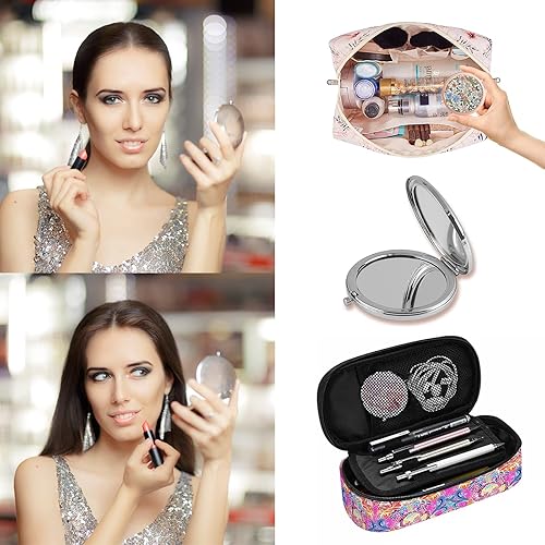 Miniatura 5 de Espejo compacto para mujer, mini espejo redondo de maquillaje de viaje, bonito espejo de bolsillo plegable portátil para bolso, espejo de bolsillo