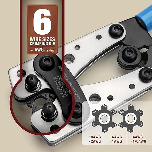 Miniatura 10 de IWISS Herramienta de prensado de clavijas de cable para tacos de alambre resistentes terminales de batería tacos de cobre AWG 8-10