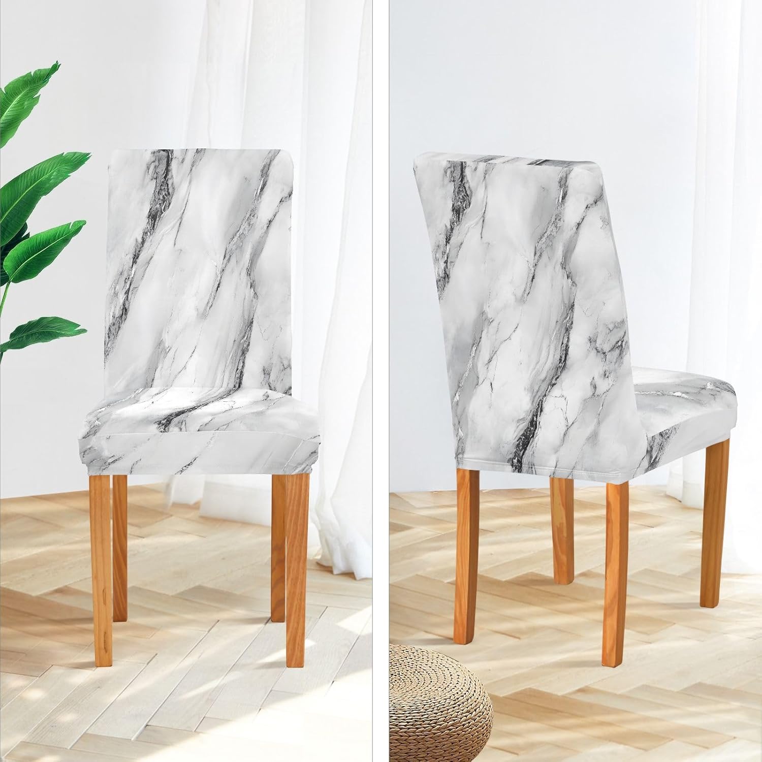 ALAZA Chair Covers for Dining Room, White Marble with A Hint of Black Pattern Stretch Chair Cover Sets Chair Protector Removable Washable for Ktichen Restaurant Hotel