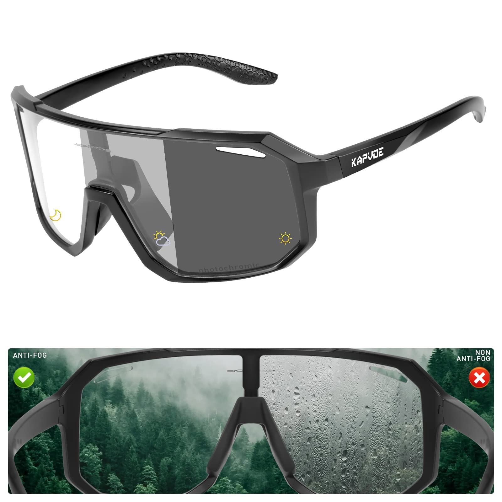 KAPVOE Gafas Fotocromaticas Ciclismo Hombre Lentes de Ciclismo Transparentes Gafas MTB Gafas Bicicleta Montaña Gafas Bici Gafas Sol Ciclismo Gafas BTT Gafas Deportivas Lentes MTB Gafas Anti-Niebla