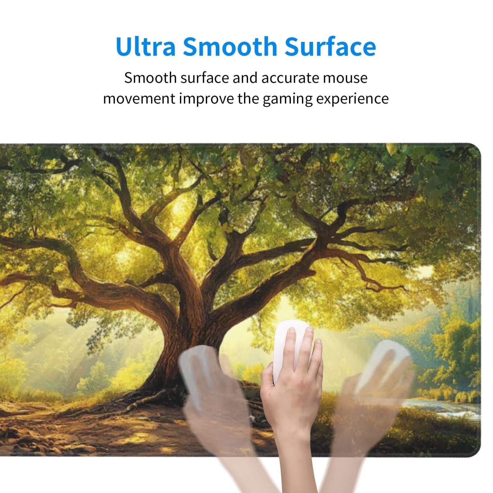 Gaming Mauspad XXL 1000x500x3mm Mousepad Verlängertes Groß Mauspad Schreibtischauflage,Genähte Kanten rutschfeste Gummibasis,Verbessert Präzision Geschwindigkeit Home Office Grüner großer Baum L-3672