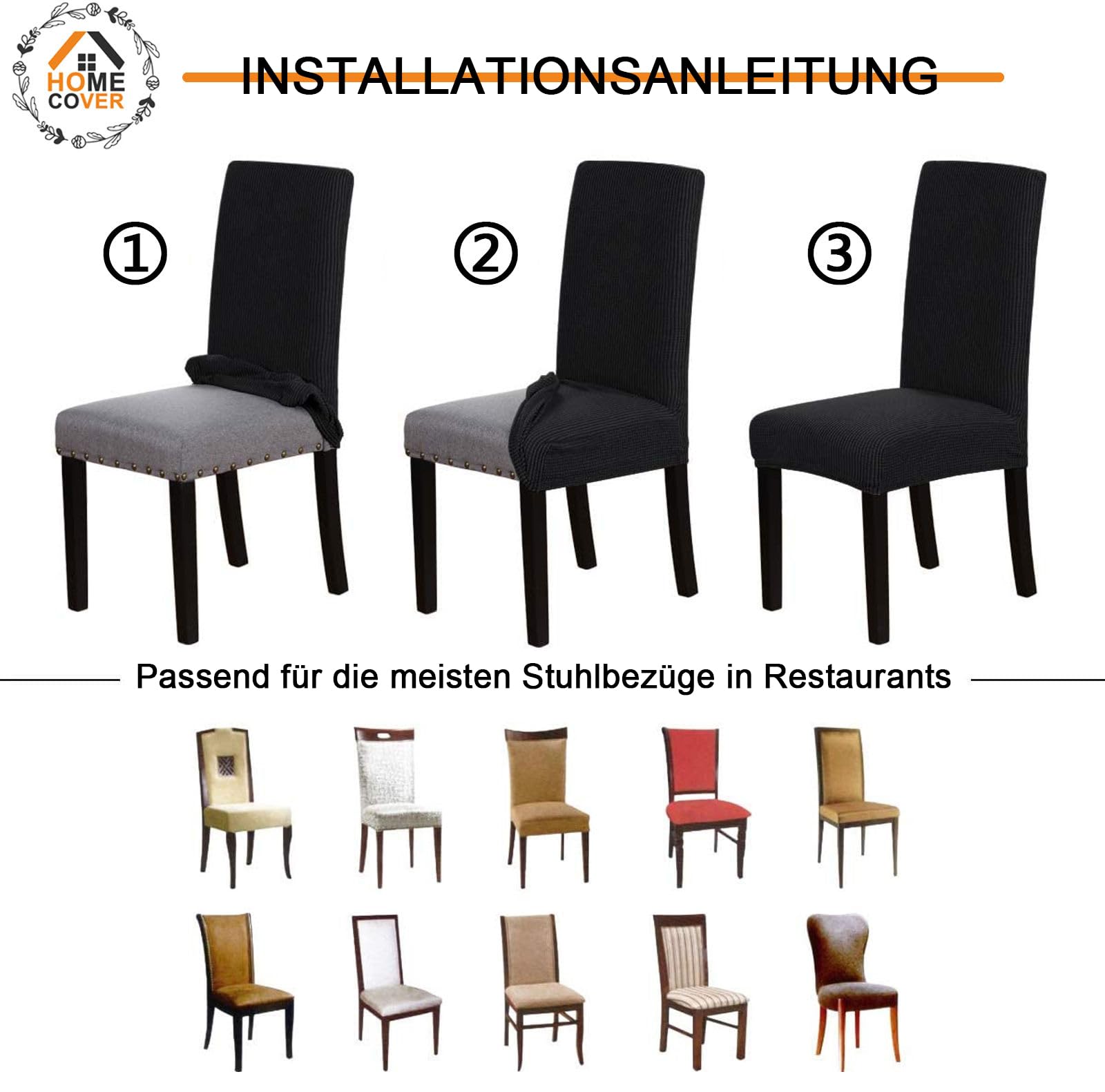 VanderHome Elastische Stuhlabdeckungen – 2er Set, Jacquard, Waschbar, Sitzschutz