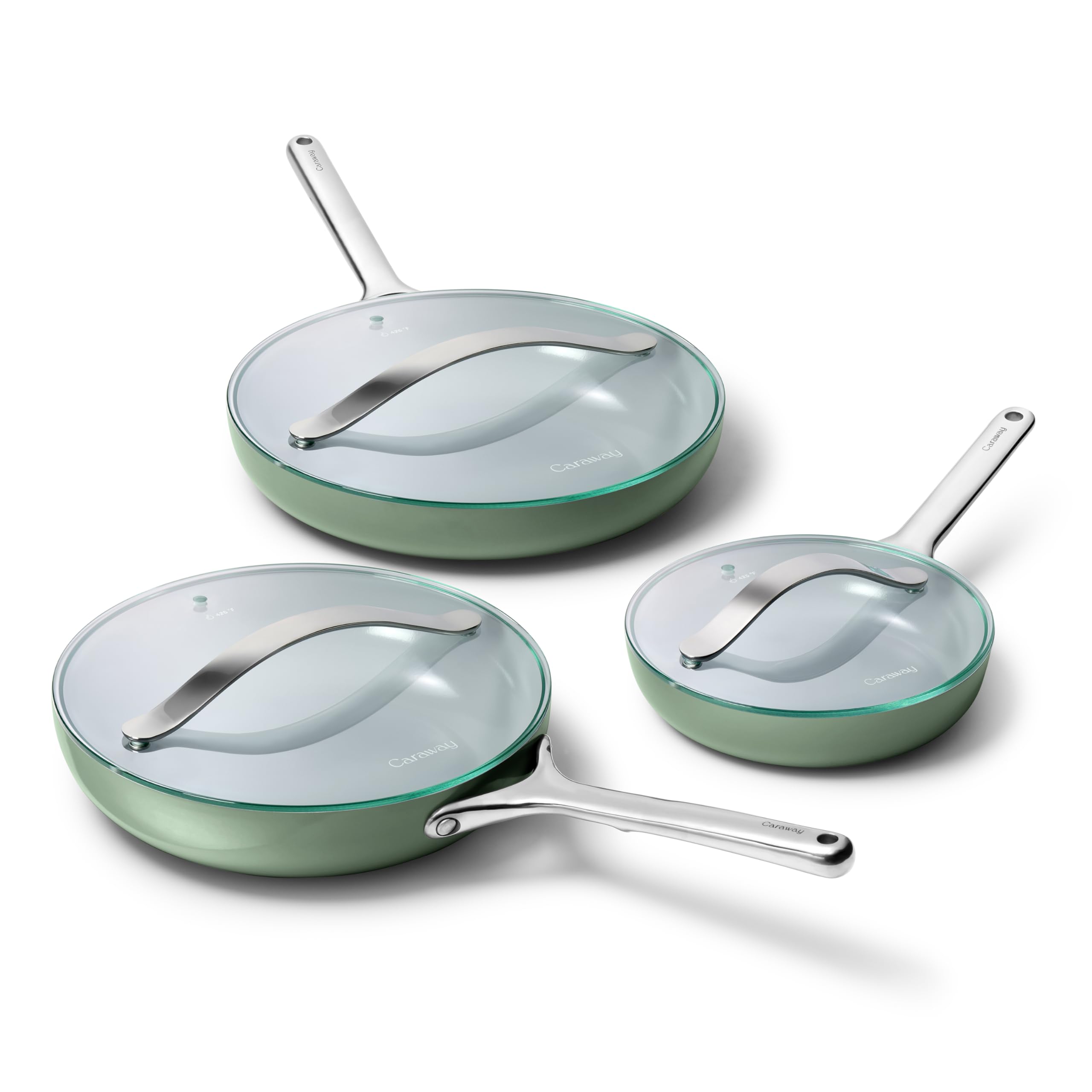 Carway Fry Pan Trio with Glass Lids, 6 Piece Set