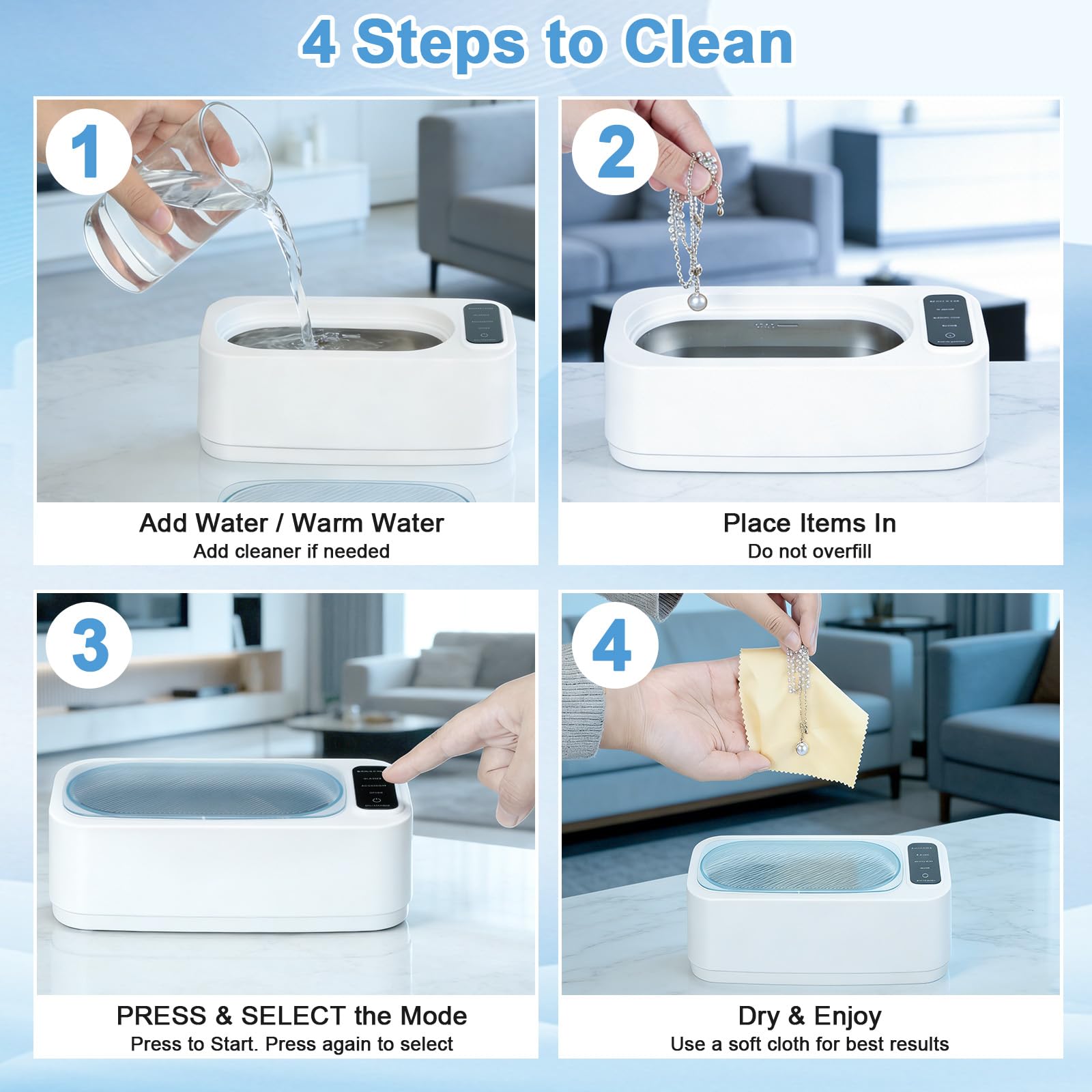 Nettoyeur Ultrason VINATO 350ml Ultrasonic Cleaner vec 4 Modes de Nettoyage Ultrasons pour Lunettes, Bijoux et Montres