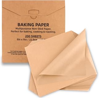200 Pcs Parchment Paper Baking Sheets, 9"x9" Precut Non-Stick Baking Parchment Paper Sheets Bun Sheet Pan Liners.Baking Grilling Air Fryer Steaming Bread Cup Cake Cookie (Brown-9"x9")