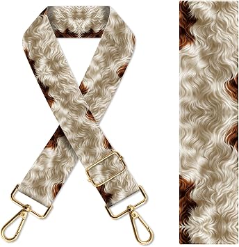 Purse Strap Replacement Crossbody 1.5" Wide Gold Buckle Shoulder Strap, Cute Handbag Strap Bag Strap Replacement Belts Adjustable Brown White Cowhide