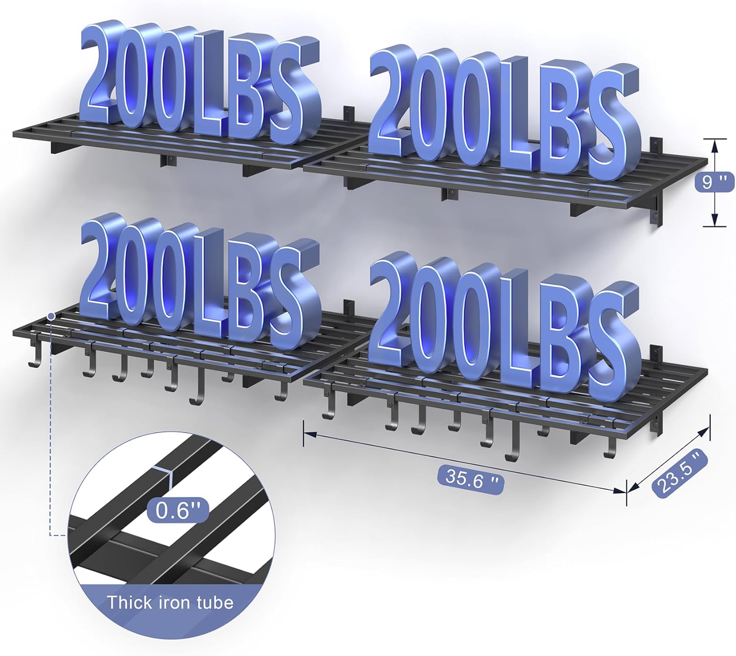 4X8FT Overhead Garage Storage Rack and 4-Pack 2x3ft Garage Shelving Wall Mounted