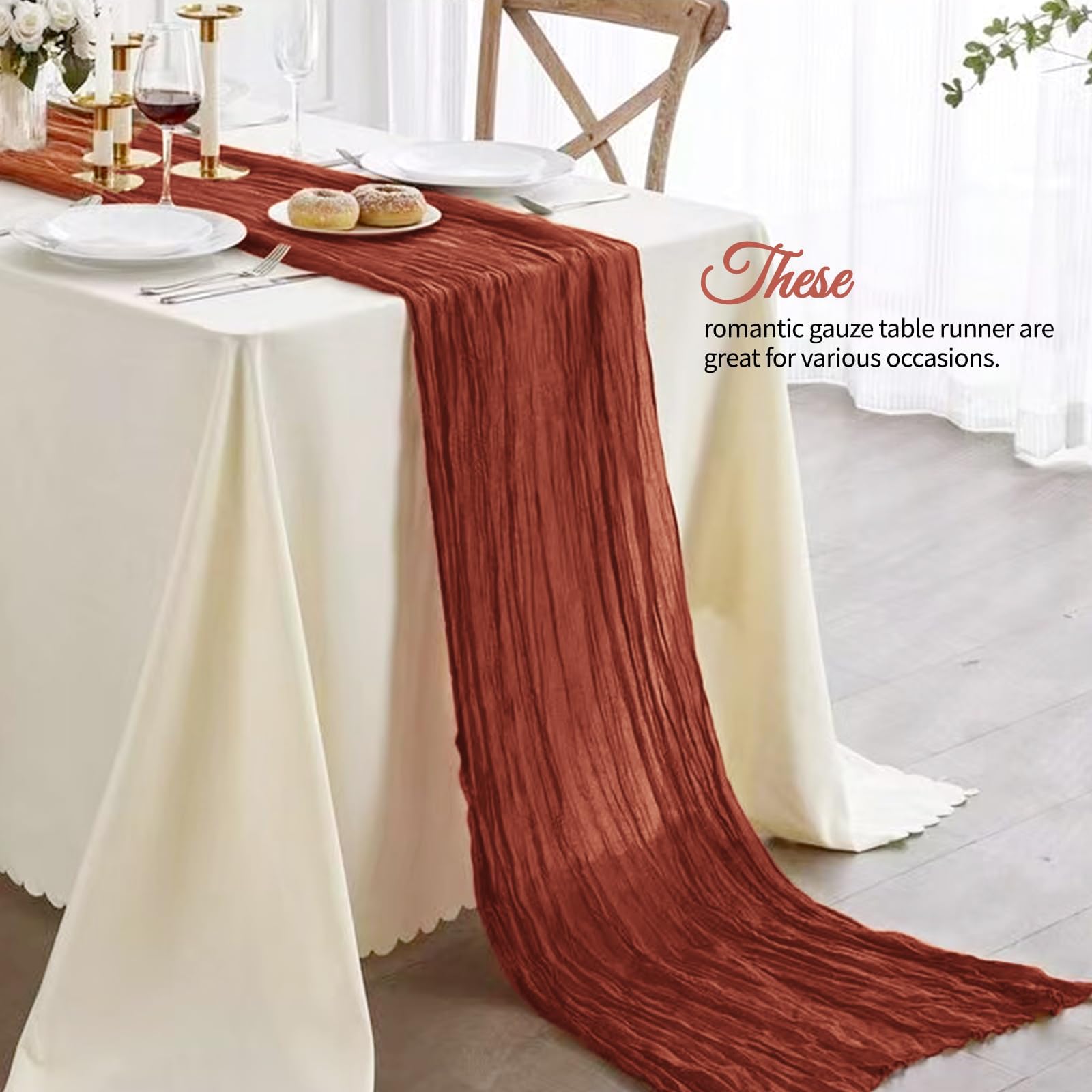 12 Stück Käsetuch Tischläufer Terracotta für Hochzeit, 55 x 300 cm