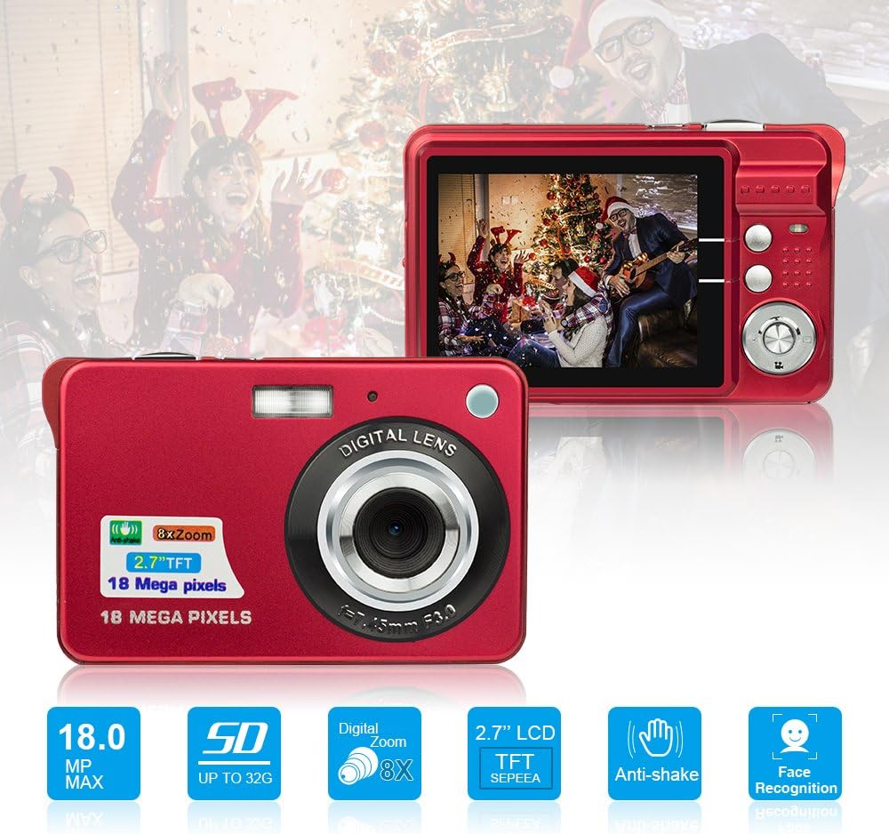 HD Mini Digital Cameras,Point and Shoot Digital Cameras for Kids Teenagers Beginners-Travel,Camping,Outdoors,School (Red 1)