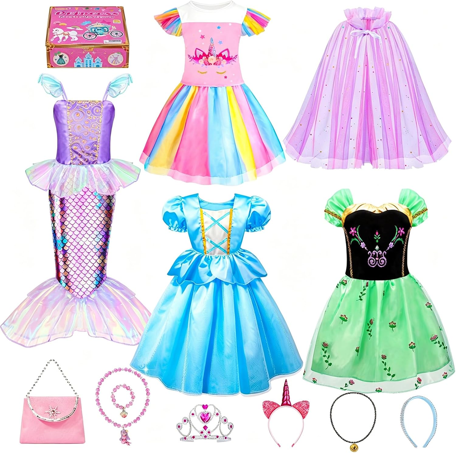 Vestido de Princesa Meland para Niñas 3-8 Años, Set de 16 Piezas
