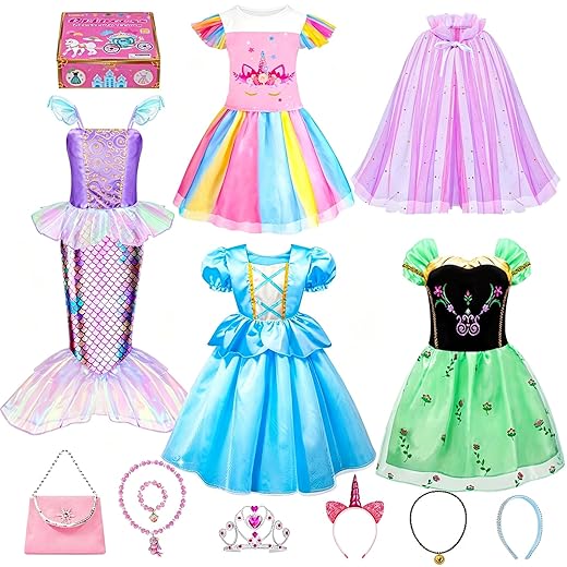Meland Princess Dress Up - Dress Up Clothes for Girls with Toys,Christmas Birthday Gift for Toddler Girls 3,4,5,6,7,8 Years