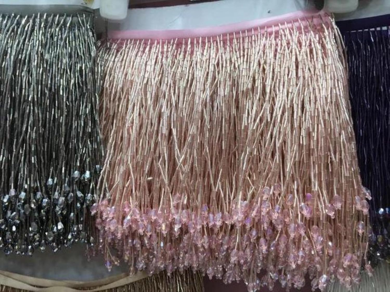 Light Pink Heavy Bead Fringe Tassel Trim for Dance Costumes & Haute Couture Dresses | Elegant Beaded Trim for Crafting and Sewing