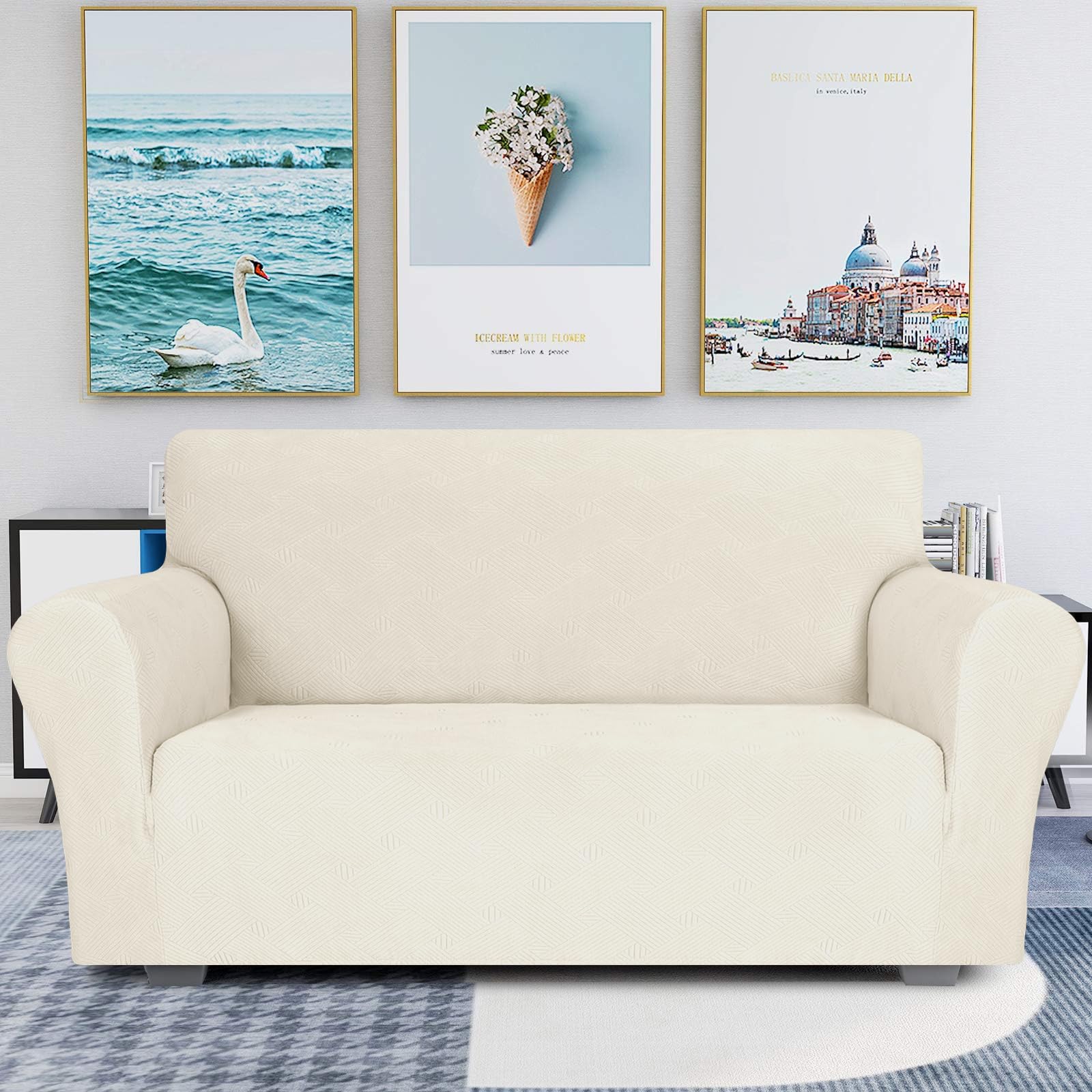 Ystyle Copridivano 3 Posti Con Braccioli, Copri Divano Antigraffio Gatto, Copridivani Elasticizzati, Pesante Inverno Copri Divani, Fodera Divano Antimacchia Lavabile Antiscivolo, Panna