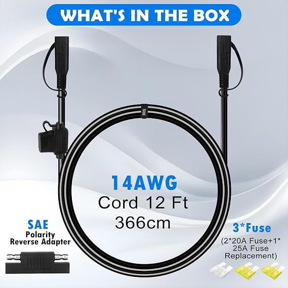12FT 14AWG SAE to SAE Extension Cable Quick Disconnect Wire Harness SAE Connector/SAE to SAE Heavy Duty Extension Cable