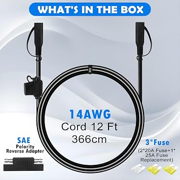 12FT 14AWG SAE to SAE Extension Cable Quick Disconnect Wire Harness SAE Connector/SAE to SAE Heavy Duty Extension Cable