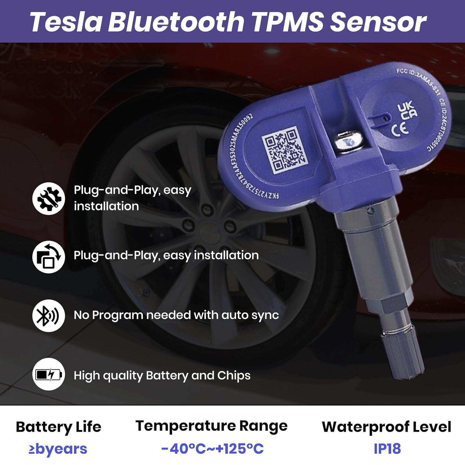 Bluetooth TPMS Sensor for Tesla OEM Replacement Sensors Tire Pressure Monitoring System Sensor Compatible with Tesla 2021-2025 Model 3/Y/S/X