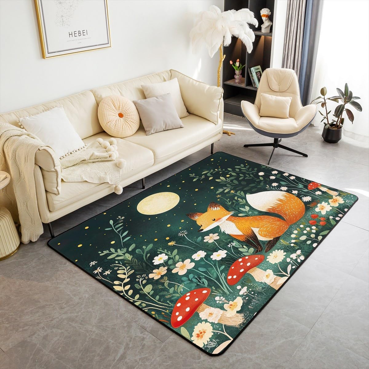 Erosebridal Jungle Animals 3 X 5 Area Rug,Woodland Zoo Animal Living Room Rugs,Cartoon Wildlife Safari Decorative Carpet Wild Tree Mountain Indoor Floor Mat