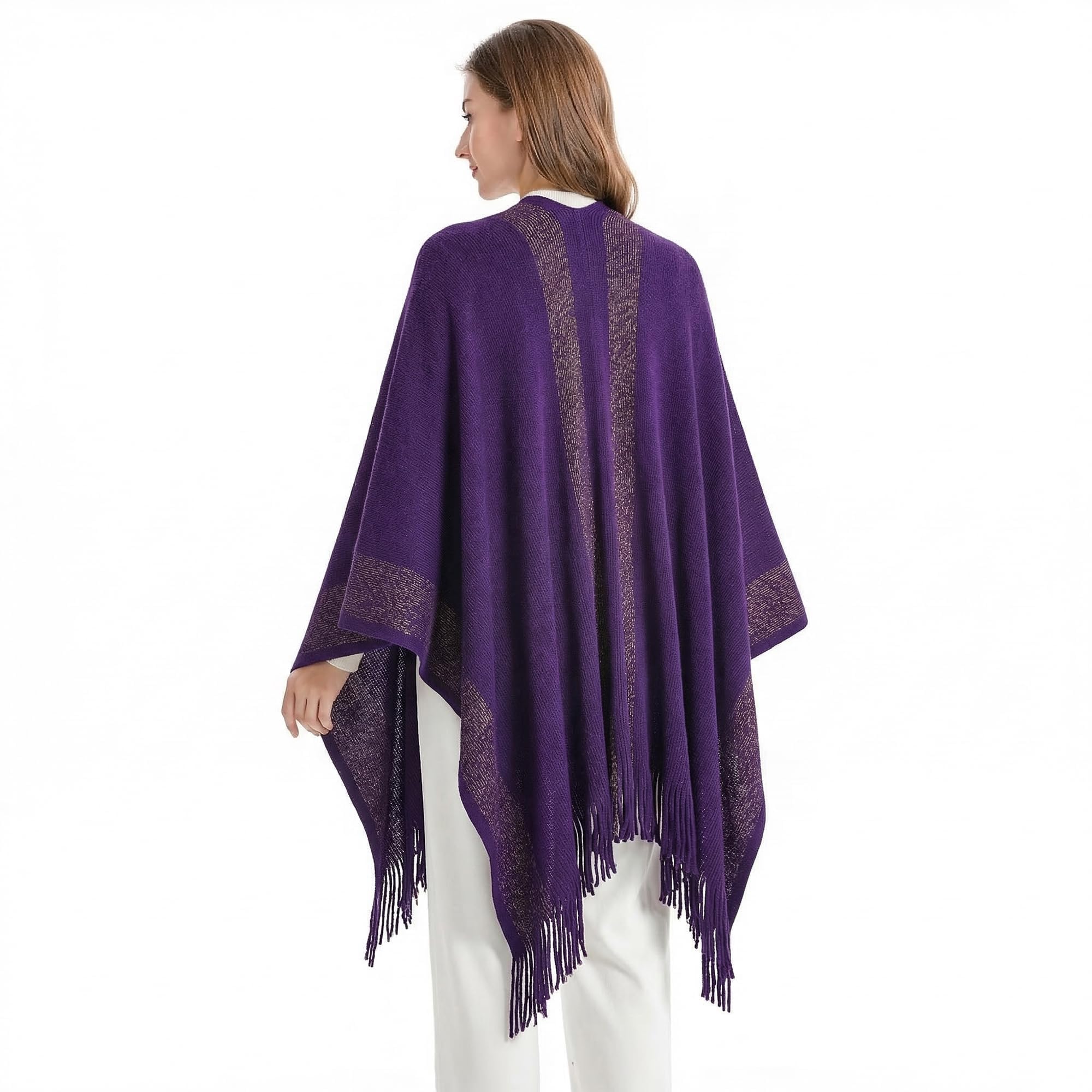 ZLYC Femmes Hiver Ouvert Cape Chaud Poncho Garniture à Franges