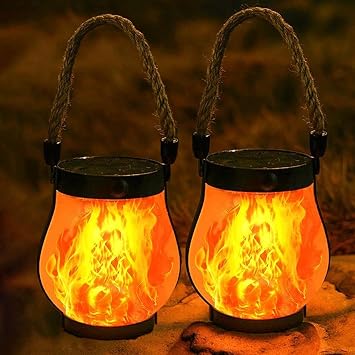 Dancing Flame Solar Lantern, Solar Lanterns Outdoor Waterproof with Realistic Flickering Flame, Porch Lanterns with USB Dual Mode, for Yard Patio Porch Decor