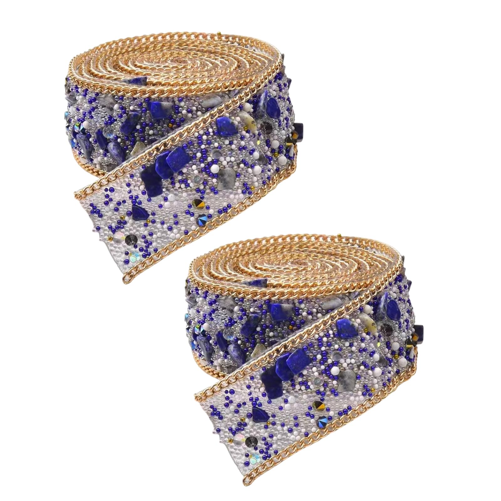 carotoe 2 Rolls Adhesive Rhinestones Trim Iron on Rhinestones Ribbons Sew on Chain for Craft