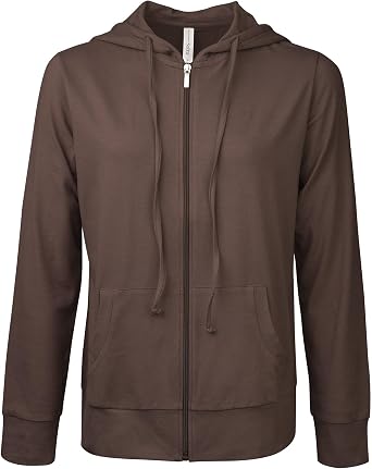 Sofra Womens Thin Cotton Zip Up Hoodie Jacket