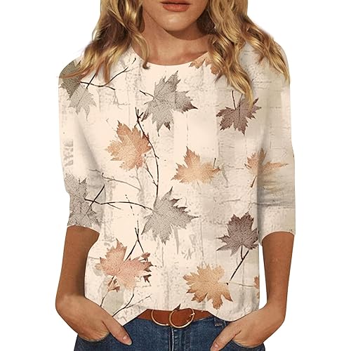 Women's Fall Fashion,Women Casual 3/4 Sleeve Tops for Women Crewneck Floral Fall Blouses Dressy Plus Size Ladies Tops
