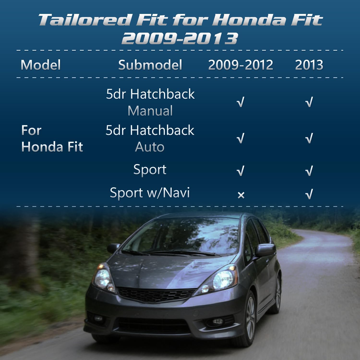 Compatible with Honda Fit 2009-2013 Floor Mats & Cargo Liner,All Weather Protection,Anti-Slip TPE Floor Mats & Trunk Mat for Fit 2009 2010 2011 2012 2013 Accessories