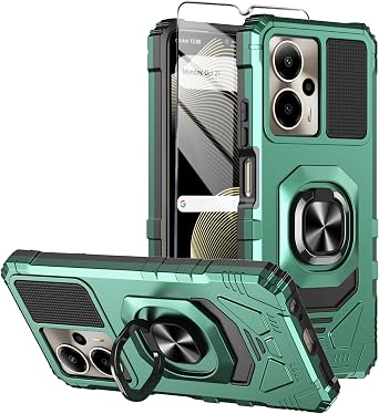 for Cricket Outlast 5G 2024 Phone Case AT&T Motivate Pro 5G Case with Tempered Glass Screen Protector,Military Grade Heavy Duty Shockproof Protective Cover,with Ring Kickstand Dark Green