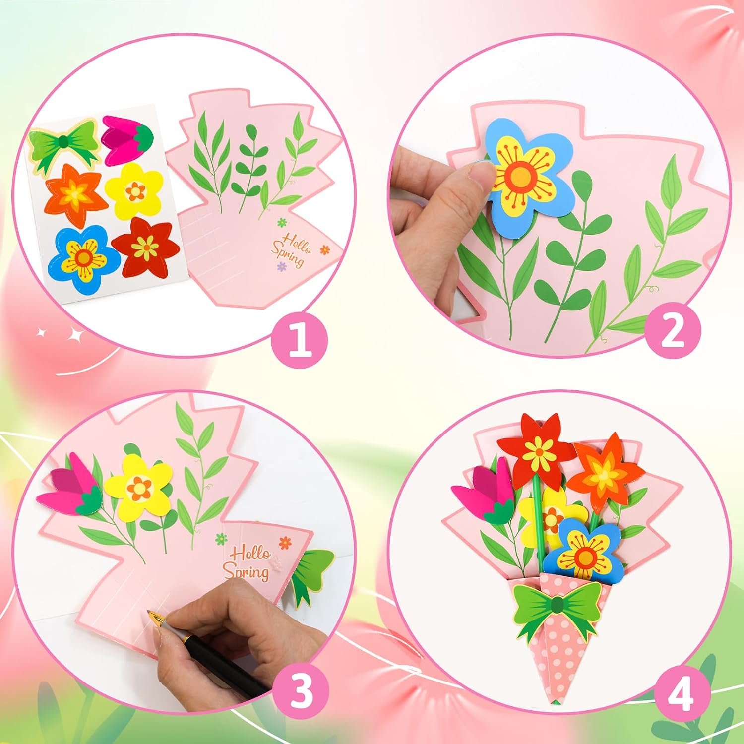 WorldBazaar Spring Flower Crafts for Kids 24 Sets Mother's Day Crafts Teacher Nurse Thankful Making Kit April May Office Family Classroom Activities image 3