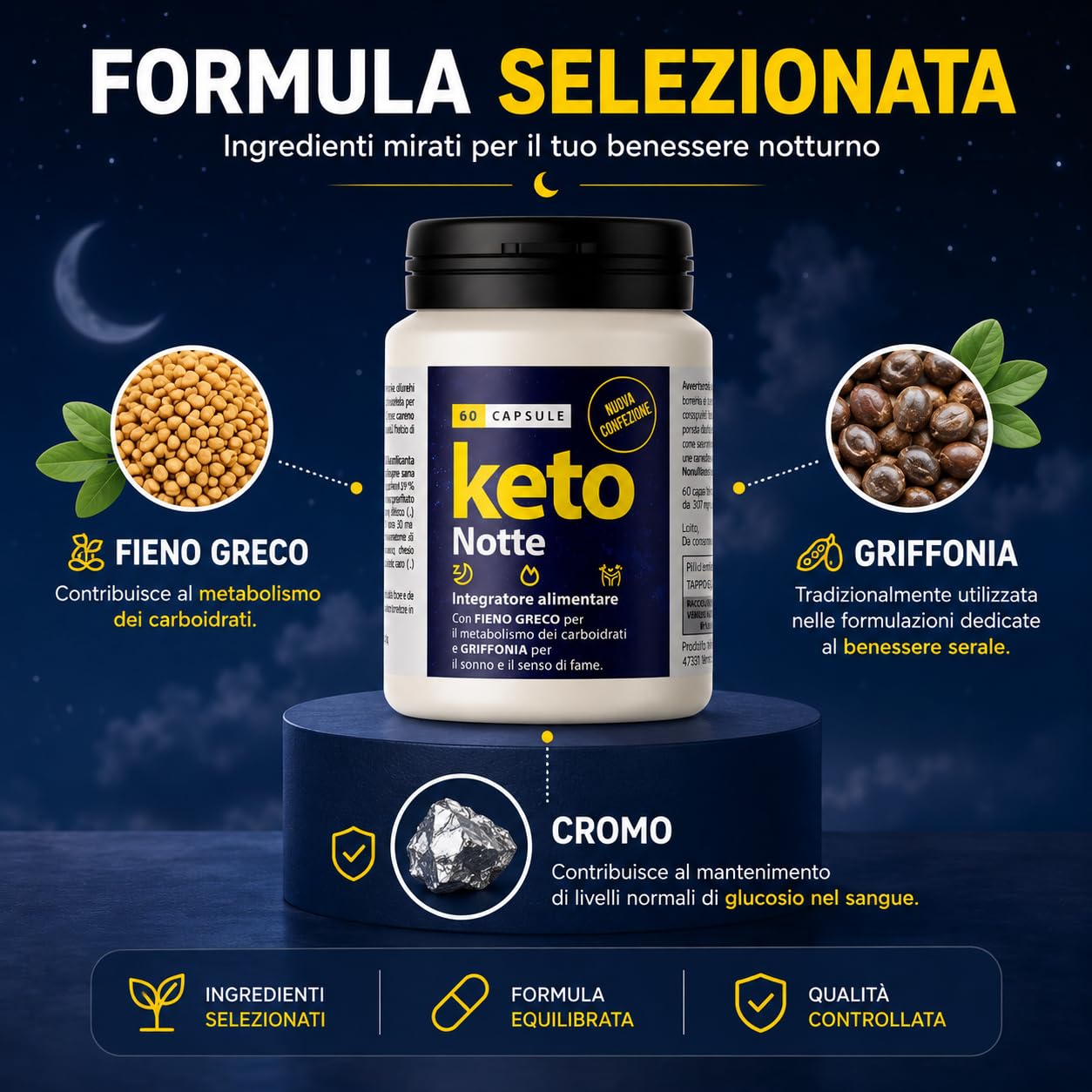 Keto Notte Integratore Alimentare Notturno 120 Capsule da 500mg | Supporto Dieta e Benessere Notturno, Con Griffonia, Con Matè, Con Trifoglio Rosso