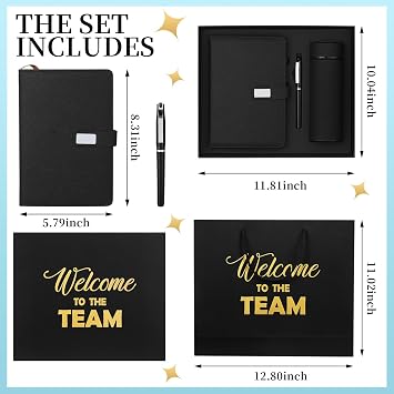 Thenshop Set of 5 New Employee Welcome to The Team Gift Sets Notebook Pen and Tumbler Welcome to The Team Box Employee Appreciation Gift Sets for New Worker Men Women Office(Black)