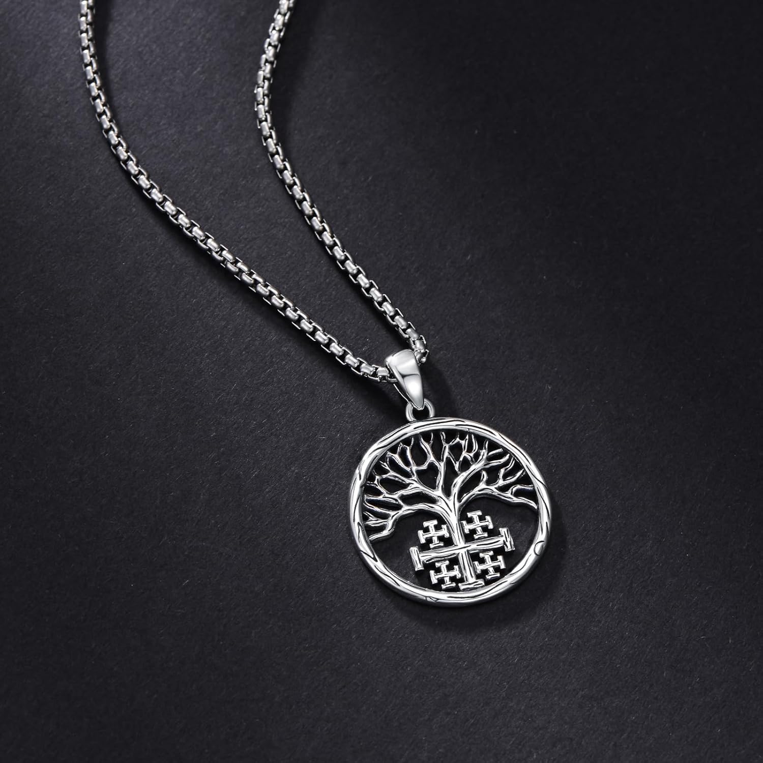 SIMONLY Crucifix Tree of Life Necklace for Women S925 Sterling Silver Jerusalem Cross Pendant Necklace Religious Jewelry Christmas Gifts for Wife - Image 4