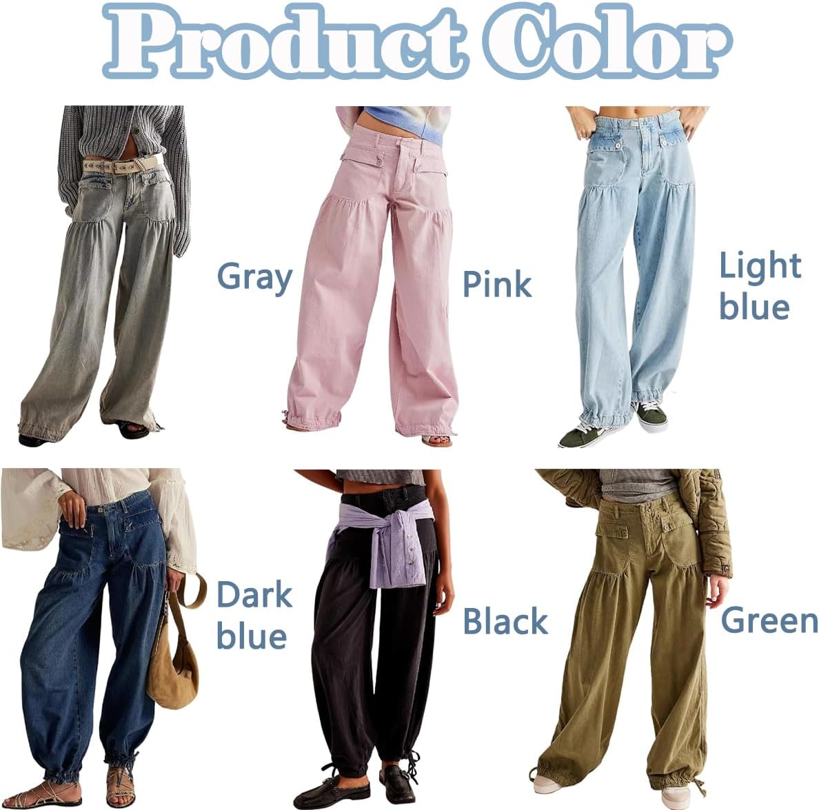 Women's Tube Jeans, Tie Hem Barrel Ruffle Mid High Waist Jeans, Ruffle Pleated Denim Pants with Drawstring and Pockets