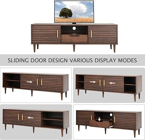 Miniatura 3 de Soporte de TV moderno de mediados de siglo para televisores de hasta 65 pulgadas consola de TV de madera con cajón armario de almacenamiento de