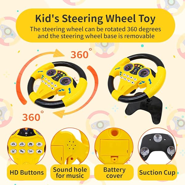 Giocattoli per Volante Bambini, Volante per Auto, Controller di Guida Portatile simulato, Giocattolo d'Imitazione per Guida Simulata, giocattolo regalo educativo per bambini (Giallo) - 4