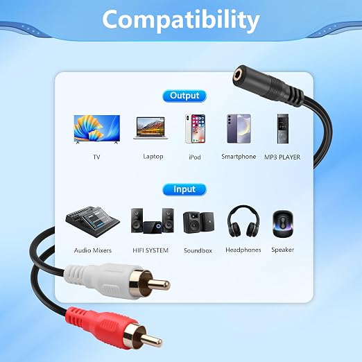 CERRXIAN 3.5mm to 2 RCA Stereo Audio Coiled Cable,1/8" TRS Female to 2 RCA Male Gold-Plated Coiled Spring Y Splitter Cable,for Connecting Amplifiers, Speakers, Etc- Up to 0.7M/2.3FT miniatura 2