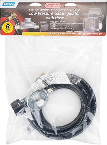 Vista 3 de Camco Low Pressure Gas Regulator Rated at 70,000 BTUs Per Hour Includes 8-Foot Hose Great for Camping, RVing, Grilling, and More (57704)