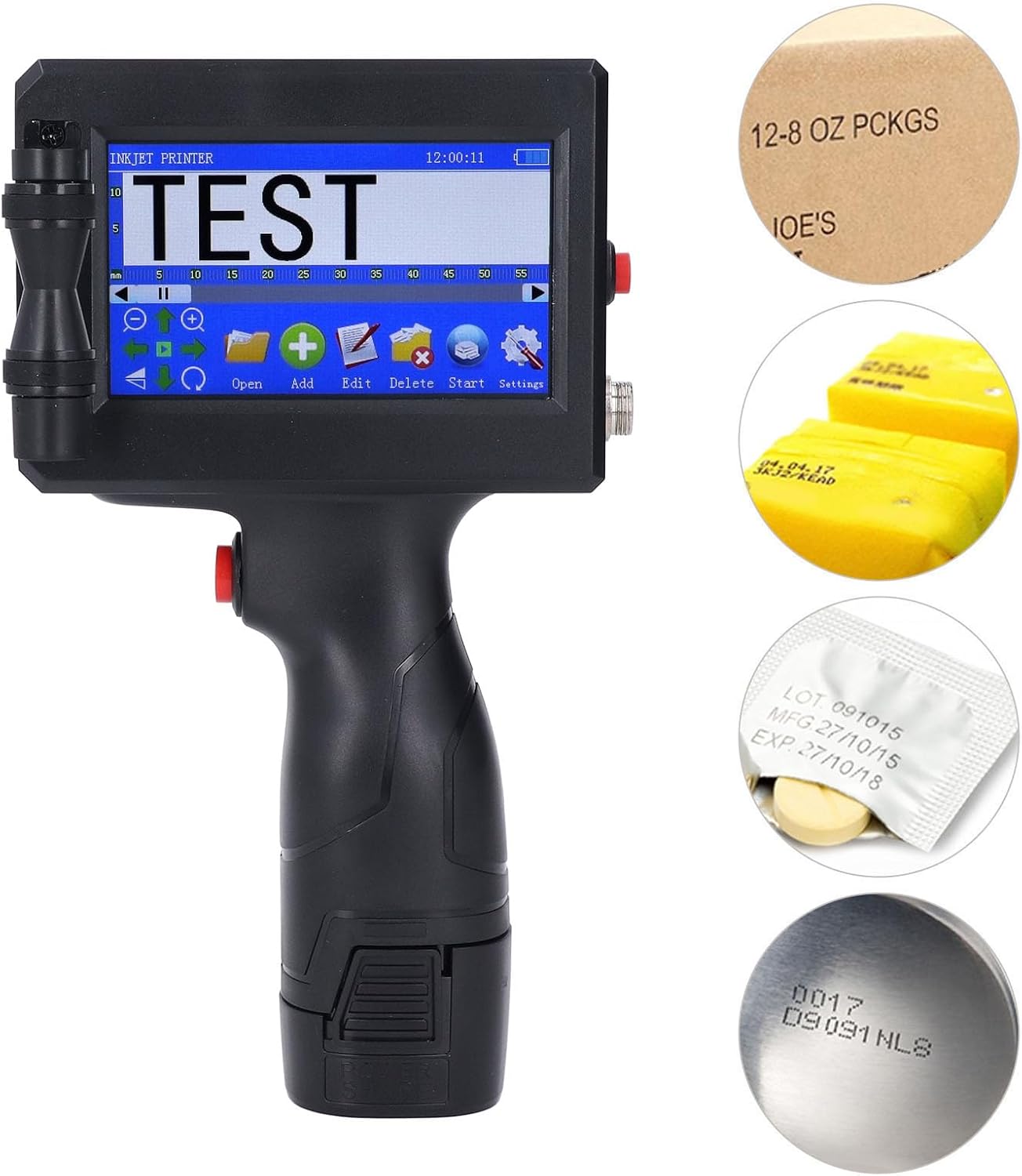 Portable Handheld Inkjet Printer, Portable Inkjet Printer with 4.3 Inch Touchscreen, 2-12.7mm Height Adjustable for Manufacturing and Packaging (US Plug)